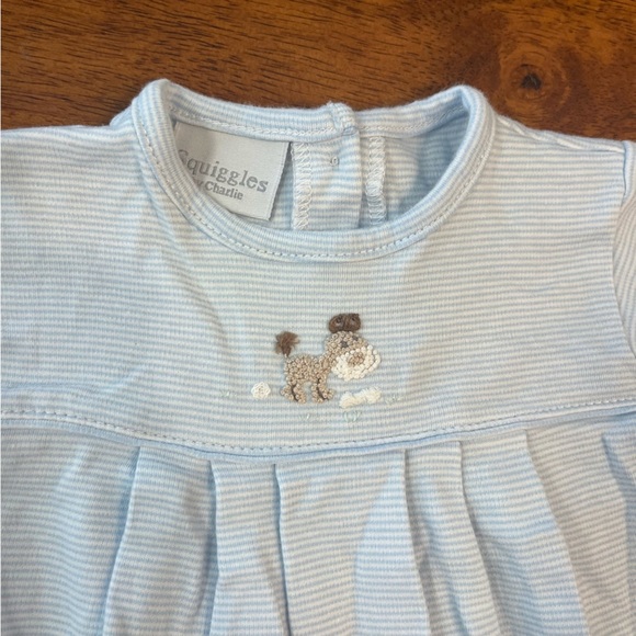 Squiggles Light blue striped 100% Pima cotton gray dog bubble size 6-9 months - Picture 2 of 8